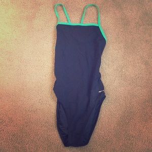 Black and green competition swim suit, light use.
